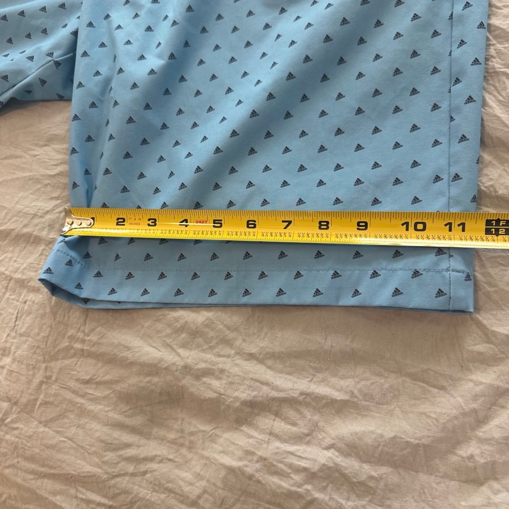 Adidas Golf Shorts Mens 38 Light Blue All Over Triangle Logo Print Performance - Picture 4 of 11